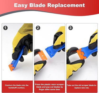 Razor Blade Scraper with 2 Pcs Plastic Scraper, Scraper Tool for Cooktop, Oven, Stove, Labels Decal, Plastic Blades for Clean Glass Window, Scraper Buit-In Blade torage, Upgraded Lock Mechanism,Gray