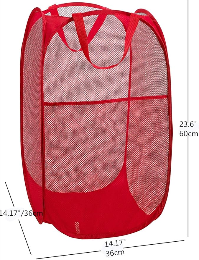Portable Large Rectangle Laundry Basket with Carry Handles Big Heavy Duty Pop Up Nursery Clothes Hamper Folding Mesh Room Organizer Storage Red