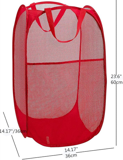 Portable Large Rectangle Laundry Basket with Carry Handles Big Heavy Duty Pop Up Nursery Clothes Hamper Folding Mesh Room Organizer Storage Red