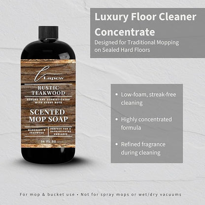 Lapew Rustic Teakwood Scented Mop Soap - Luxury Floor Cleaner Concentrate for Mopping Tile, Laminate, Vinyl & Hardwood | Streak-Free, Low-Foam | 36 oz