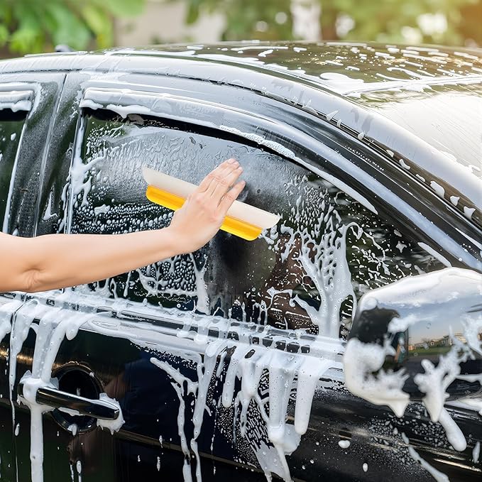 2 Pack 14 inch Car Drying Squeegee Longer Silicone Automotive Water Wiper Flexible Auto T-Bar Rubber Blade for Car Windshield Glass Window Bathroom Shower Squeegees Wash Tool(Yellow)