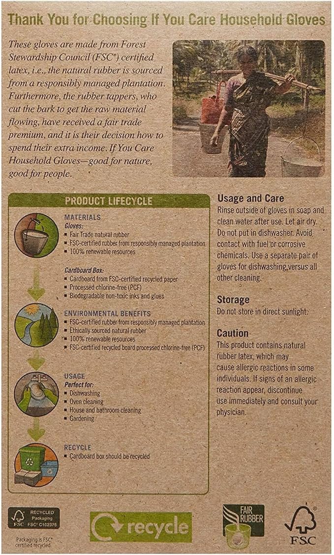 If You Care Medium Cotton Flock Lined Household Gloves – Durable, Reusable, Fair Trade Rubber – 1 Pair