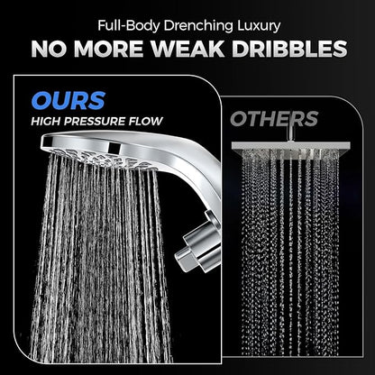 High Pressure Rain Shower Head with Handheld Spray Combo: Detachable Dual Shower Head with 10 Sprays Modes - Upgrade Knob Spray Mode Selector and Magnetic Guidance Docking System