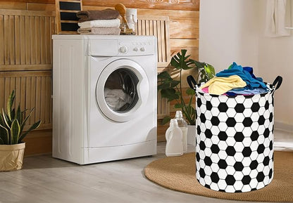 19.7 Inch Round Football Laundry Clothes Hamper Laundry Basket with Handles,Storage Organizer Bins Laundry Gift Basket for Room, Bedroom Decor (Football)