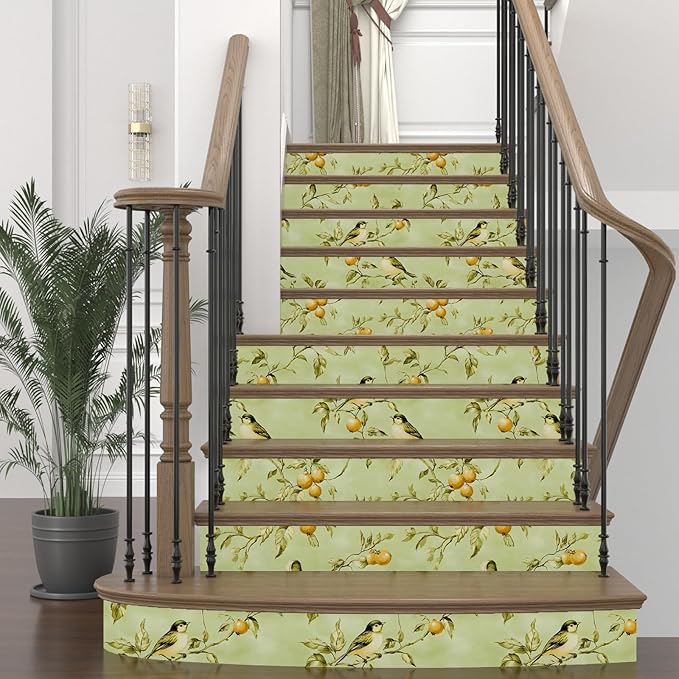 Green Bird Wallpaper Peel and Stick, Vintage Botanical Fruits Contact Paper, Retro Floral Boho Wall Paper Self Adhesive Removable Waterproof for Bedroom Walls Shelf Cabinet Drawer Table 17.5" x 118"