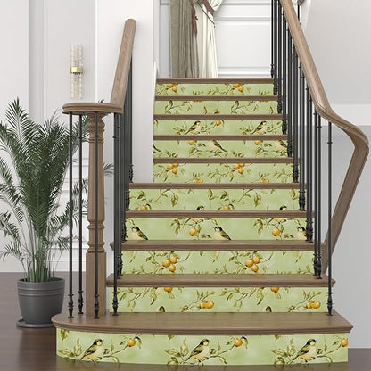 Green Bird Wallpaper Peel and Stick, Vintage Botanical Fruits Contact Paper, Retro Floral Boho Wall Paper Self Adhesive Removable Waterproof for Bedroom Walls Shelf Cabinet Drawer Table 17.5" x 118"
