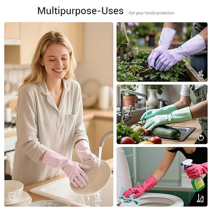 ThxToms 4 Pairs Nitrile Cleaning Gloves, Latex free Reusable Dishwashing Gloves for Women, Kitchen and Bathroom Cleaning, Non-Slip &Flexible, 10 Mil, Colorful, S