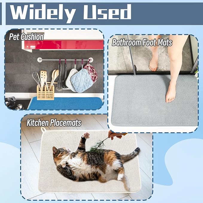 3 Pack Microfiber Dish Drying Mats,Ultra Absorbent Dish Drainer Mats,20x15" Large Size Kitchen Quick Dry Pads for Counter,Under Sink,Coffee Rack(Blue,Beige,Gray)