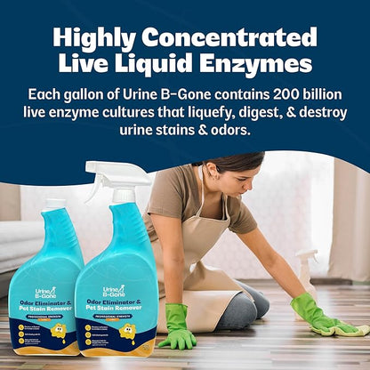Urine B-Gone, Professional Enzyme Odor Eliminator & Pet Stain Remover, Human, Cat & Dog Urine Cleaner, Effective on Laundry, Carpets & More, Citrus Scent, 32oz, Pack of Two