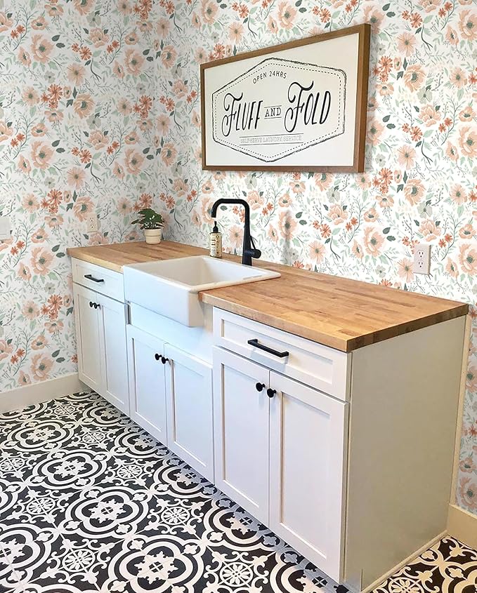 Heroad Brand 16.1"x393" Boho Floral Peel and Stick Wallpaper Retro Flower Contact Paper for Cabinets Waterproof Removable Self Adhesive Drawer Liner Decoration Wall Paper for Walls
