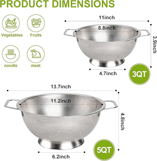Gulex Colander Stainless Steel 3-Quart, Strainer for Kitchen Food, Dishwasher Safe