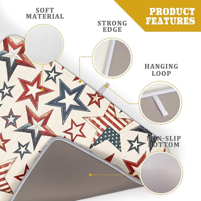 Flag Stars Stripes Patriotic 4th of July Dish Drying Pad 18 x 24 Inch With Absorbent Reversible MicrofiberAmerican Memorial Day Drying Mats Dish Drainer Mat Fast Dry For Kitchen Dining Room