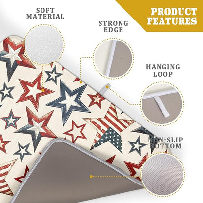 Flag Stars Stripes Patriotic 4th of July Dish Drying Pad 18 x 24 Inch With Absorbent Reversible MicrofiberAmerican Memorial Day Drying Mats Dish Drainer Mat Fast Dry For Kitchen Dining Room
