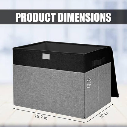 Large 42 Quarts Fabric Storage Bins with Lids [2-Pack] Linen Collapsible Foldable Storage Cubes, Closet Organizer Containers boxes with Handles for Home Office (16.7 x 12 x 12, Black & Gray)