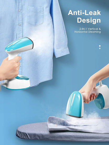 Reemix Steamer for Clothes, Folding Handheld Design Garment Wrinkles Remover, 20g/min Strong Penetrating Steam, 25-Sec Fast Heat-up, for Home, Office and Travel (Crystal Blue)