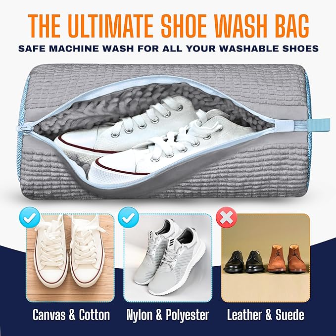 Shoe Washing Machine Bag, Laundry Shoe Bag for Washing Machine, Reusable Washing Bags for Washer and Dryer, 2 Pack Grey Shoe Washing Bag for Sneakers, Trainers & Tennis Shoes