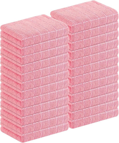Homaxy 100% Cotton Terry Kitchen Towels(Pink, 13 x 28 inches), Checkered Designed, Soft and Super Absorbent Dish Towels, 24 Pack