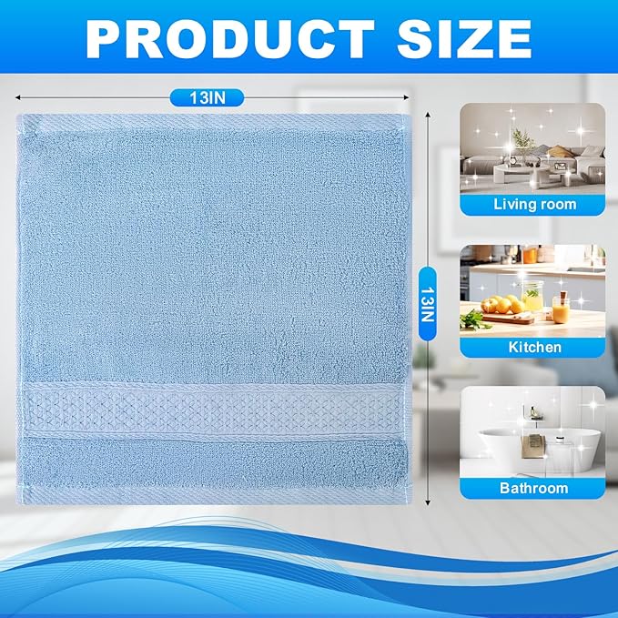 6 Pack 100% Cotton Wash Cloth, 13x13 Inch Highly Absorbent and Soft Feel Fingertip Towels, Machine Washable Washcloths for Bathroom, Gym, Hotel, Spa and Kitchen, 6 Colors