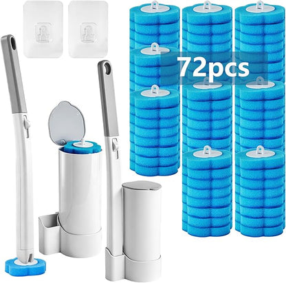 Disposable Toilet Brush and Holder Set, 2 Pack Toilet Wand Kit with 72 Refills, Wall Mounted Toilet Bowl Cleaner System Kit, Toilet Scrubber for Bathroom Cleaning Sink Bathtub