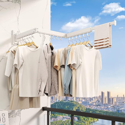 Wall Mounted Clothes Drying Rack, Collapsible Laundry Drying Rack, Retractable Foldable Drying Rack Clothing for Hanging Clothes,White-Hooks