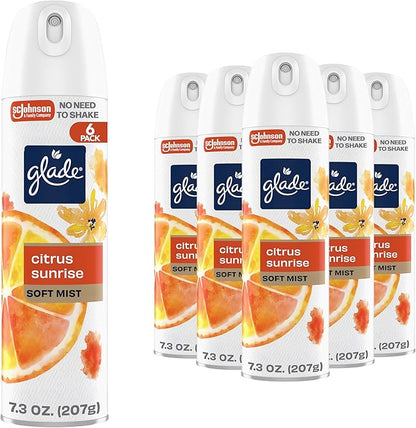 Glade Air Freshener Room Spray, Citrus Sunrise Scent, Odor Fighting to Deliver Long Lasting Freshness, 7.3 Oz, 6 Count