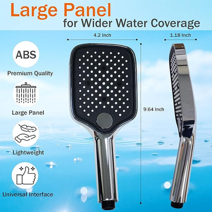 High Pressure 4-Mode Shower Head with Handheld, Detachable Showerhead Combo with 59" Hose & No-drill Holder, Anti-clog Nozzles for Hard Water, Powerful Spray for Pets & Daily Use, Chrome