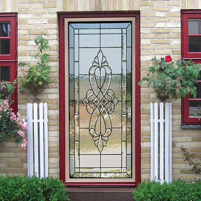 A.Monamour 3D Door Stickers for Interior Doors Stained Glass Front Door Vinyl Waterproof Self Adhesive Door Mural Decals for Bedroom Office Bathroom 95x215cm