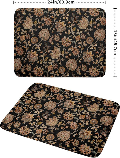 Vintage Tapestry Floral Dish Drying Pad 18 x 24 Inch With Absorbent Reversible Microfiber Black Brown Boho Carpet Flowers Drying Mats Dish Drainer Mat Fast Dry For Kitchen Dining Room Decoration