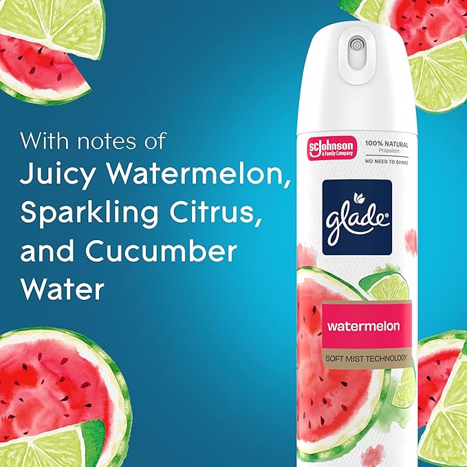 Glade Air Freshener Room Spray, Watermelon Spritzer Scent, Odor Fighting to Deliver Long Lasting Freshness, 7.3 Oz, 6 Count