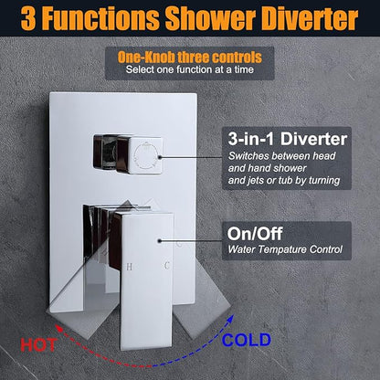 Enga Shower Body Jet System 12 Inch Ceiling Mounted Rainfall Shower Head with Body Sprays and Handheld Shower Faucet Set Rough-in Mixer Valve and Trim, Chrome