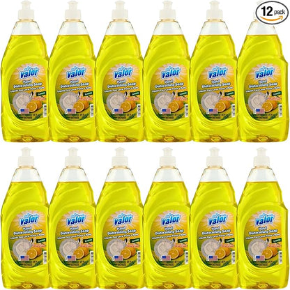 Valor Dishwashing Liquid, 25 fl oz – Dish Soap for Kitchen & Bathroom, Grease-Fighting, Gentle on Hands, Fast Rinse, Eco-Friendly Biodegradable Formula (25 fl oz (Pack of 12), Lemon)