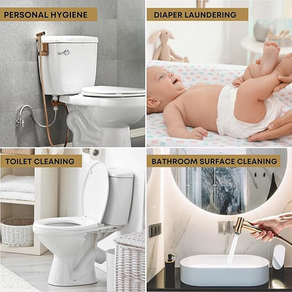 Purrfectzone Bidet Sprayer for Toilet, Bidet Sprayer for Feminine Wash, Premium Stainless Steel Jet Spray for Toilet, Wall-Mounted or Toilet Tank Mounted - Rose Gold