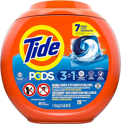 Tide PODS laundry detergent pacs, 3-in-1 Stain Remover, Odor Fighter, Color Protector, 42 Count, HE compatible, Original Scent