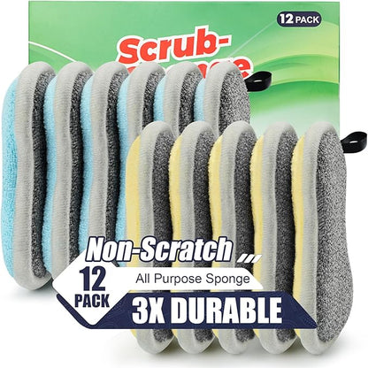 Dual Sided All-Purpose Sponges Kitchen,Dish Sponge for Washing Dishes Cleaning Kitchen,Non Scratch,Rough Scrubbers for Non-Stick Cookware, Soft Microfiber Scrub for Dishes(12 Pack)