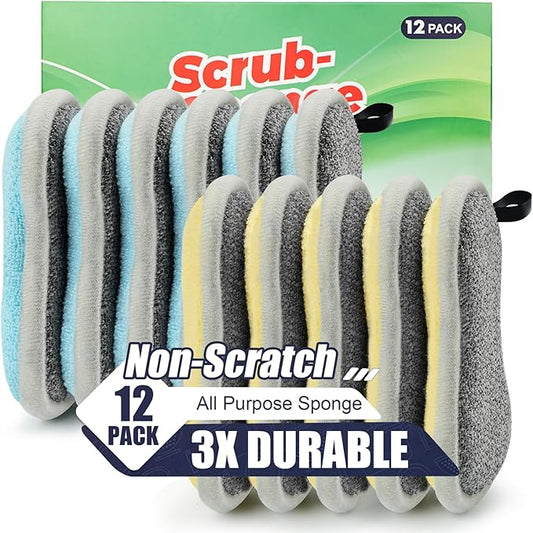 Dual Sided All-Purpose Sponges Kitchen,Dish Sponge for Washing Dishes Cleaning Kitchen,Non Scratch,Rough Scrubbers for Non-Stick Cookware, Soft Microfiber Scrub for Dishes(12 Pack)