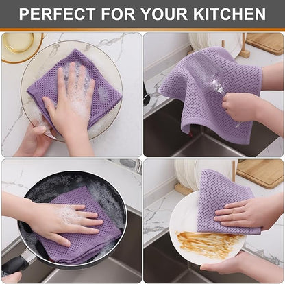 Kitinjoy 100% Cotton Kitchen Dish Cloths (12 X 12 Inches, Lavender), 6 Pack Waffle Weave Ultra Soft Absorbent Dish Towels for Drying Dishes Quick Drying Kitchen Towels Dish Rags