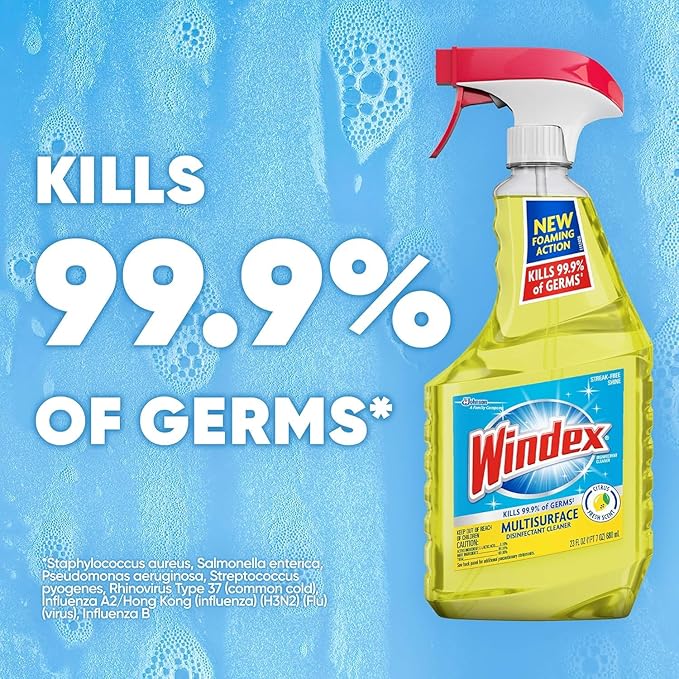 Windex Multipurpose Cleaner Disinfectant Spray Bottle, Packaging Designed to Prevent Leakage and Breaking, Surface Cleaning Spray, Citrus Fresh Scent, 32 Fl Oz