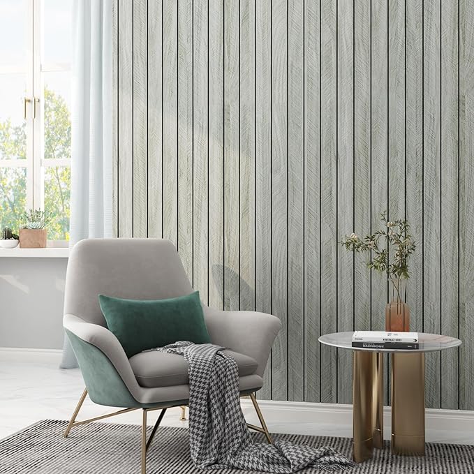 LaCheery 23.6"x157" 3D Faux Wood Wall Panels Peel and Stick Gray Fluted Wood Panel Wall Covering Panels Flexible Self Adhesive PVC Foam Wooden Panel Roll for Bathroom Kitchen Living Room Walls Decor