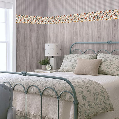 Vintage Rose Wallpaper Border 196x4 Inch Peel and Stick Wall Border Removable Vinyl Wall Trim Elegant Floral Pattern for Kitchen Bathroom Living Room Bedroom Mirror Cabinet Home Decor