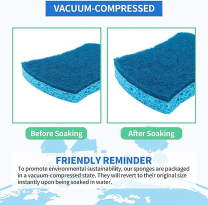 HOMERHYME Non-Scratch Cellulose Scrub Sponges 24 Pack, Kitchen Sponge with Double-Side & Ergonomic Design. Sturdy Sponge for Dishes, Coated Cookware, Sink, Countertops.