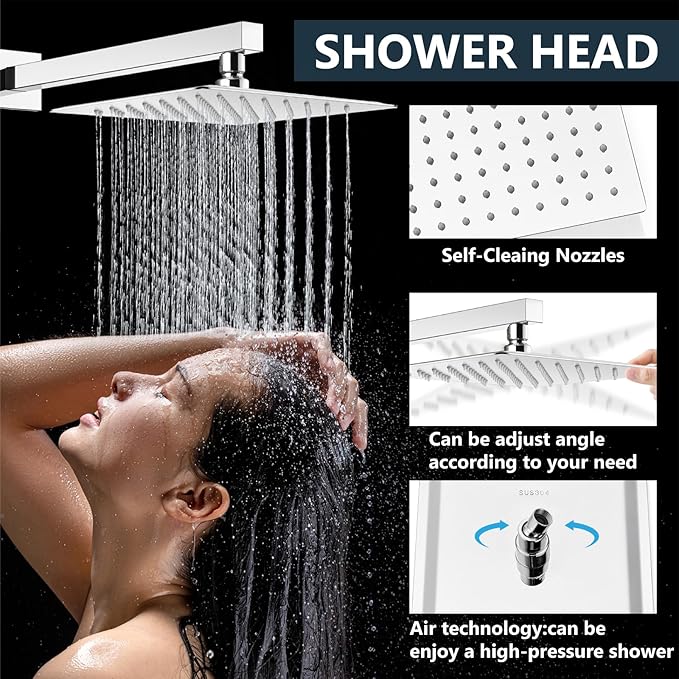 Aolemi Shower Faucet Set Rain Shower System with Handheld Spray Bathroom Shower Combo Rough-in Valve and Shower Trim Kit Included Polish Chrom 10 Inch Wall Mount Shower Head