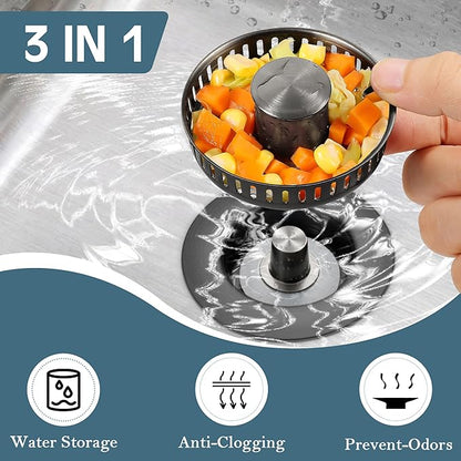 Kitchen Sink Drain Strainer 2 Pack, 304 Stainless Steel Pop Up Sink Stopper, Anti-Clogging Sink Drain Strainer for US Standard Kitchen Drain (Gunmetal Gray)