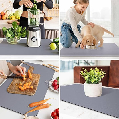 WISELIFE Dish Drying Mat Super Absorbent Drying Mat Large Dish Drying Mats for Kitchen Counter Easy Clean Dish Mat Kitchen Drying Mat18"x 32" Classic Grey