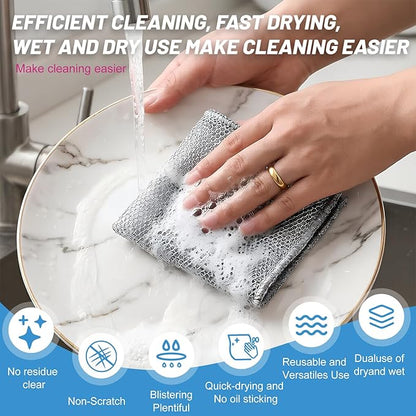 Wangjinpeng12 Pcs New Upgrade 3-Layer Metal Dish Cloths, Non-Scratch Odor-Free Multipurpose Wire Dishwashing Rags for Wet Dry Use, Kitchen Cleaning Cloths for Dishes, Sinks & Stove Tops(7.87X7.87)