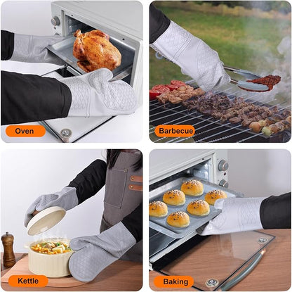Extra Long Silicone Oven Mitts, Heat Resistant Oven Gloves with Quilted Liner Non-Slip Textured Grip Perfect for BBQ, Baking, Cooking and Grilling - 1 Pair 20 Inch Grey