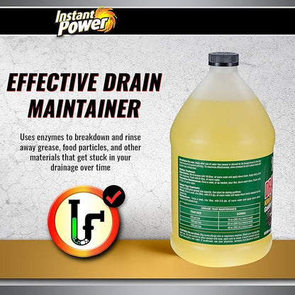 Instant Power Commercial Drain Maintainer - Liquid Enzyme Clog Remover, Cleans and Deodorizes, Reduces Drain Blockages, 1 Gal