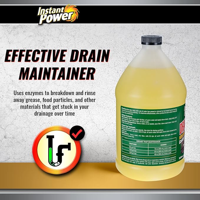 Instant Power Commercial Drain Maintainer - Liquid Enzyme Clog Remover, Cleans and Deodorizes, Reduces Drain Blockages, 1 Gal (Pack of 4)