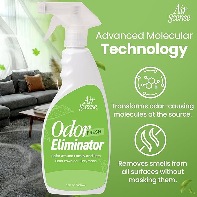 Air Scense Odor Eliminator for Strong Odors – Multi-Surface Deodorizer Spray for Home, Cars, Upholstery & More – Pet Odor Eliminator That Permanently Removes Smells – Light Fresh Scent
