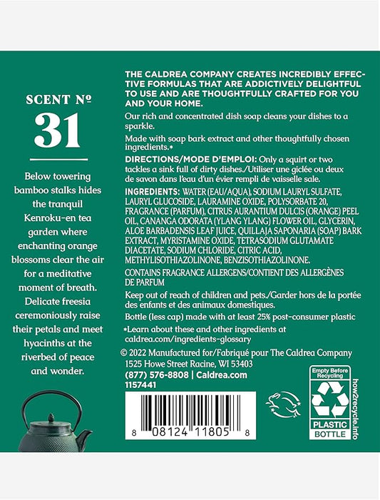 Caldrea Dish Soap, Dishwashing Liquid Made with Soap Bark, Aloe Vera, Orange Peel and Ylang Ylang Flower Essential Oils, Orange Blossom Bamboo Scent, 16 oz