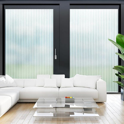 LUTE Reeded Glass Window Privacy Film, Frosted Glass Film, Removable 3D Decorative Decals Sun Blocking Anti UV Door Window Cover, No Glue Static Cling Vinyl for Bathroom Home Office, 35.4" x 157.4"